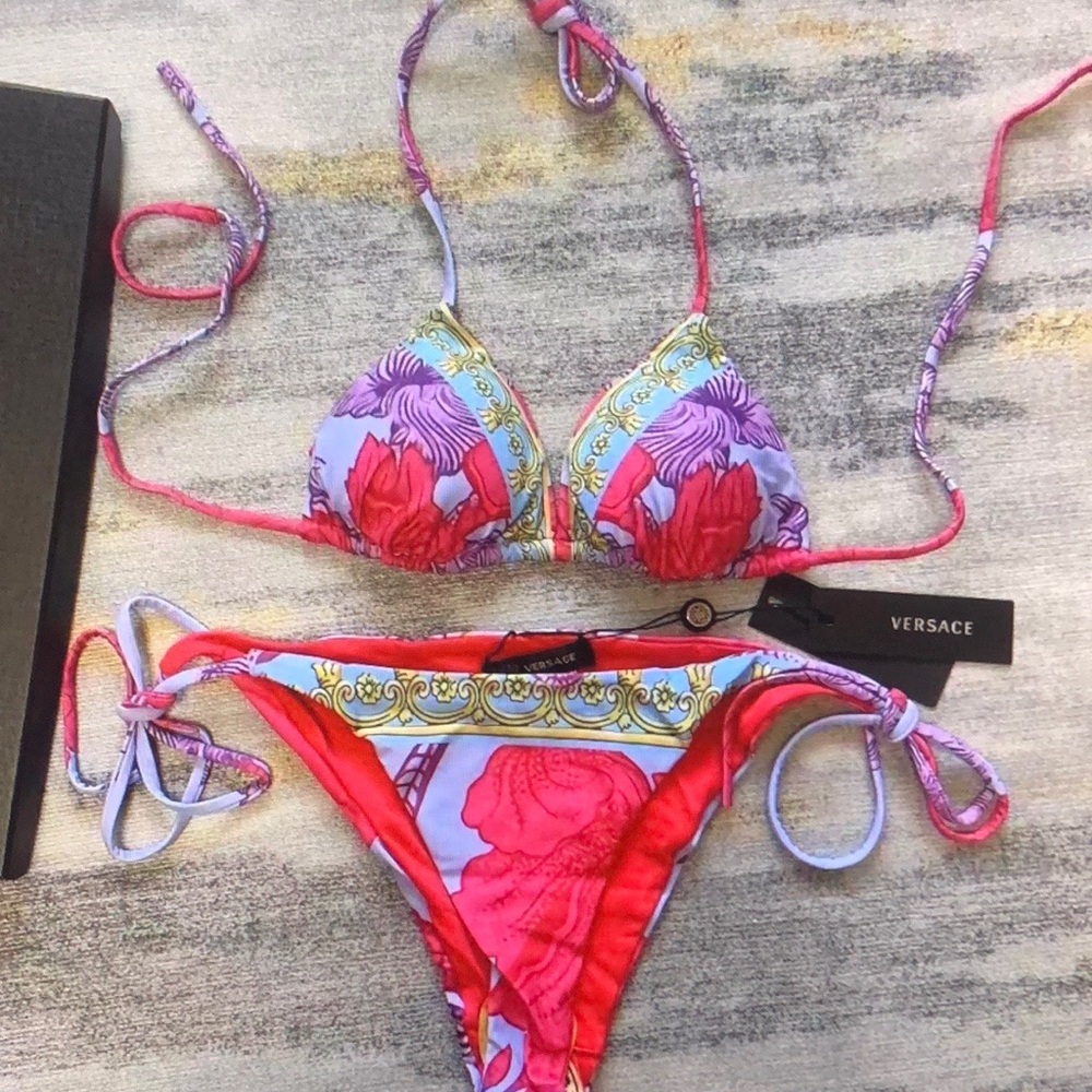 Versace Red and Purple Floral Bra Intimates - Picture 2 of 5